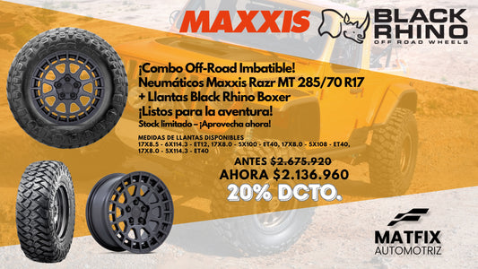 Combo Off-Road Imbatible! Neumáticos Maxxis Razr MT 285/70 R17 + Llantas Black Rhino Boxer