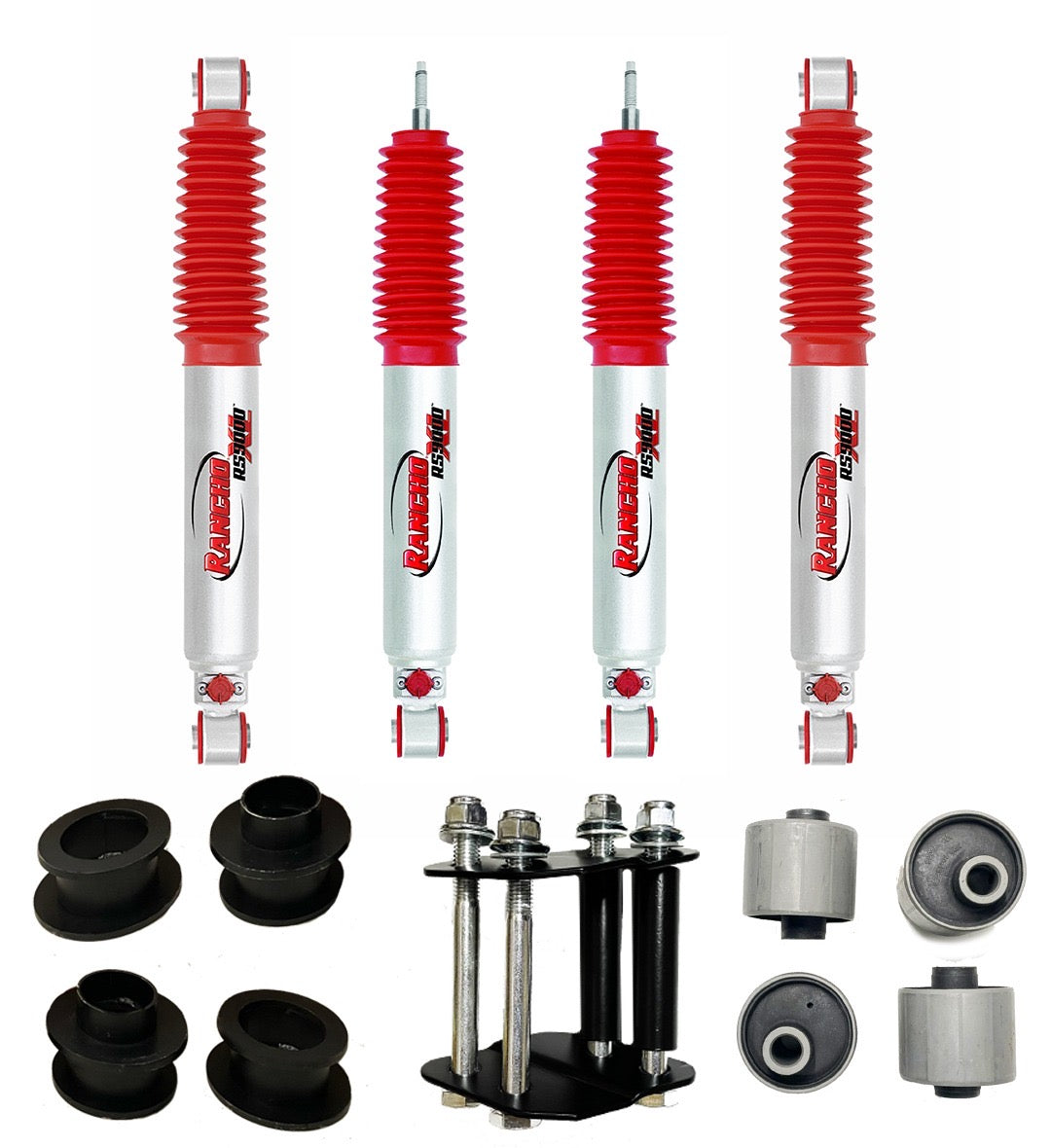 Kit de suspension Rancho QUICKLIFT RS9000XL LEVANTA 2" ADELANTE Y ATRAS 
 (INCLUYE 4 SUPLES DE ESPIRAL, BUJES 
 EXCENTRICOS Y CROSS MEMBER) para SUZUKI JIMNY 2020+